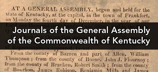 Journals of the General Assembly of the Commonwealth of Kentucky